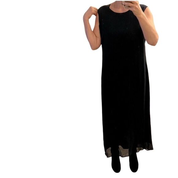 COPY - Vtg 80s 90s Modest Indigo Navy Silk Chiffon Overlay Maxi Sleeveless Dres… - Picture 1 of 4